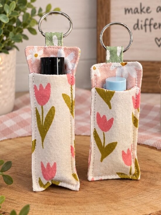Hand Crafted Accessories - Floral Chapstick and roll-on perfume keychain set